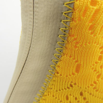 Fendi Unused Mesh Pointed Toe Back Zip Knit Boots Shoes Women's Yellow 38