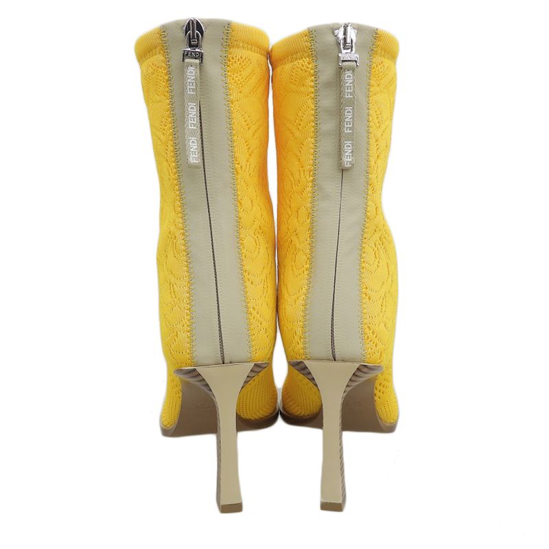 Fendi Unused Mesh Pointed Toe Back Zip Knit Boots Shoes Women's Yellow 38