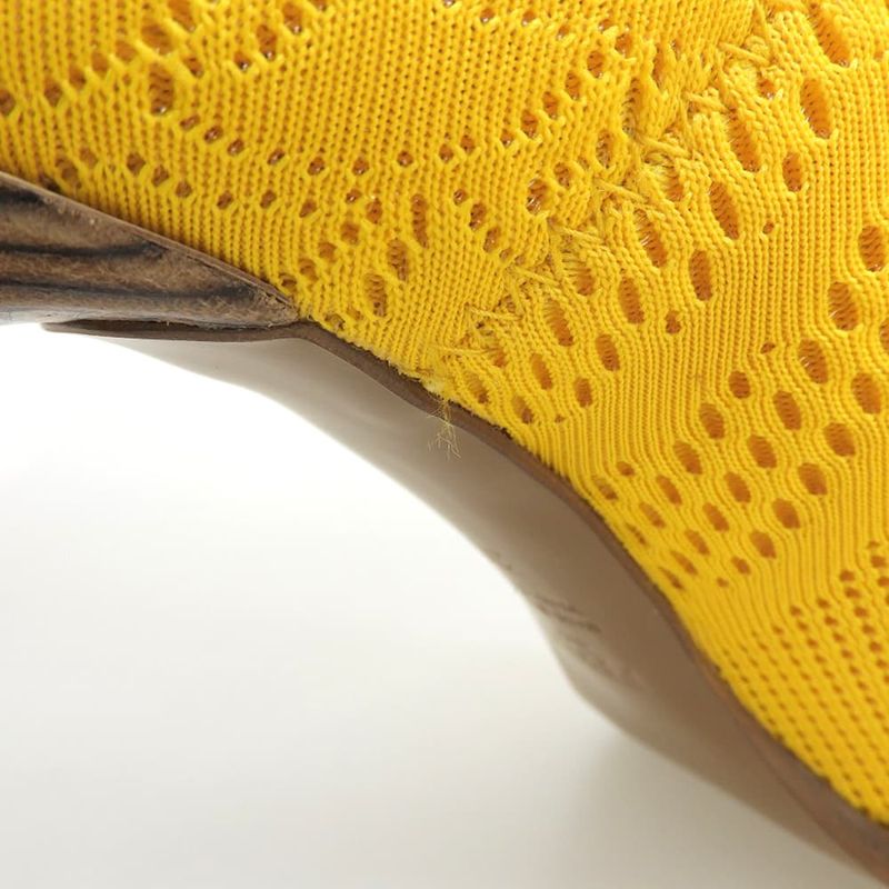 Fendi Unused Mesh Pointed Toe Back Zip Knit Boots Shoes Women's Yellow 38