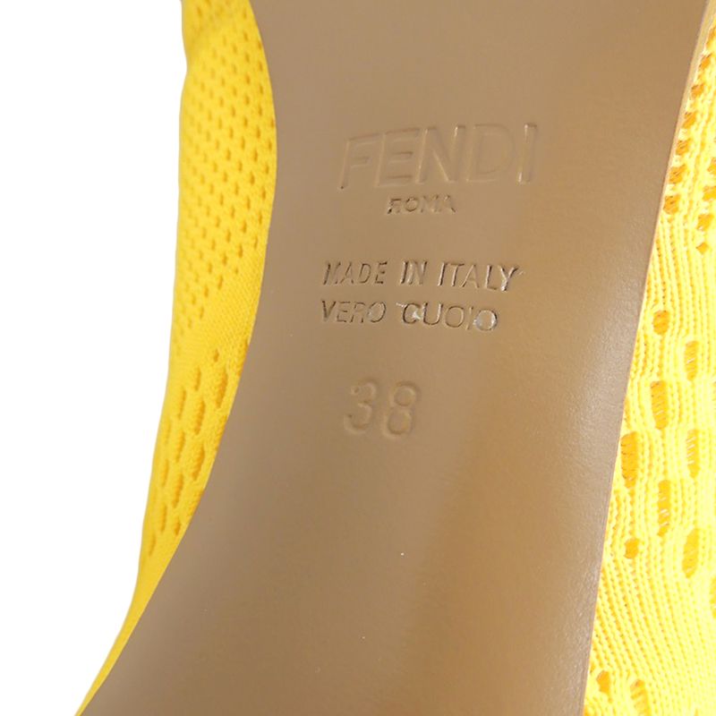 Fendi Unused Mesh Pointed Toe Back Zip Knit Boots Shoes Women's Yellow 38
