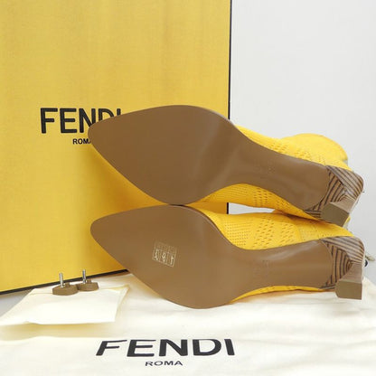 Fendi Unused Mesh Pointed Toe Back Zip Knit Boots Shoes Women's Yellow 38