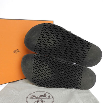 Hermes Chypre Flat Leather H Sandals Shoes Women's White 36