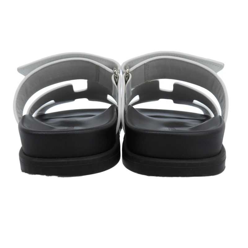 Hermes Chypre Flat Leather H Sandals Shoes Women's White 36
