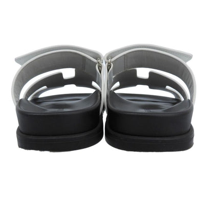 Hermes Chypre Flat Leather H Sandals Shoes Women's White 36