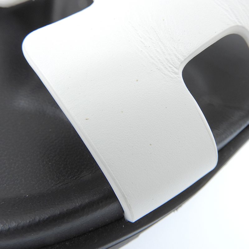 Hermes Chypre Flat Leather H Sandals Shoes Women's White 36