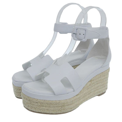 Hermes Similar Elda Leather Strap Espadrille Sandals Shoes Women's White 35