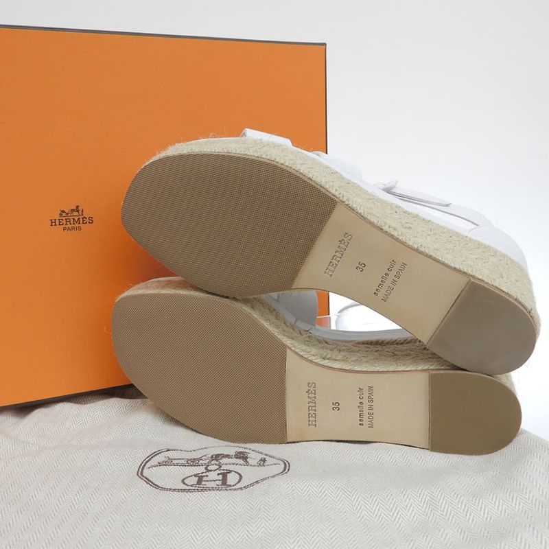 Hermes Similar Elda Leather Strap Espadrille Sandals Shoes Women's White 35