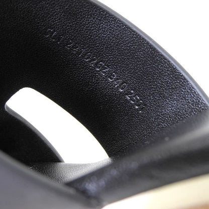 Hermes Ezu 30 H Cork Wedge Sole Sandals Shoes Women's Leather Black 34