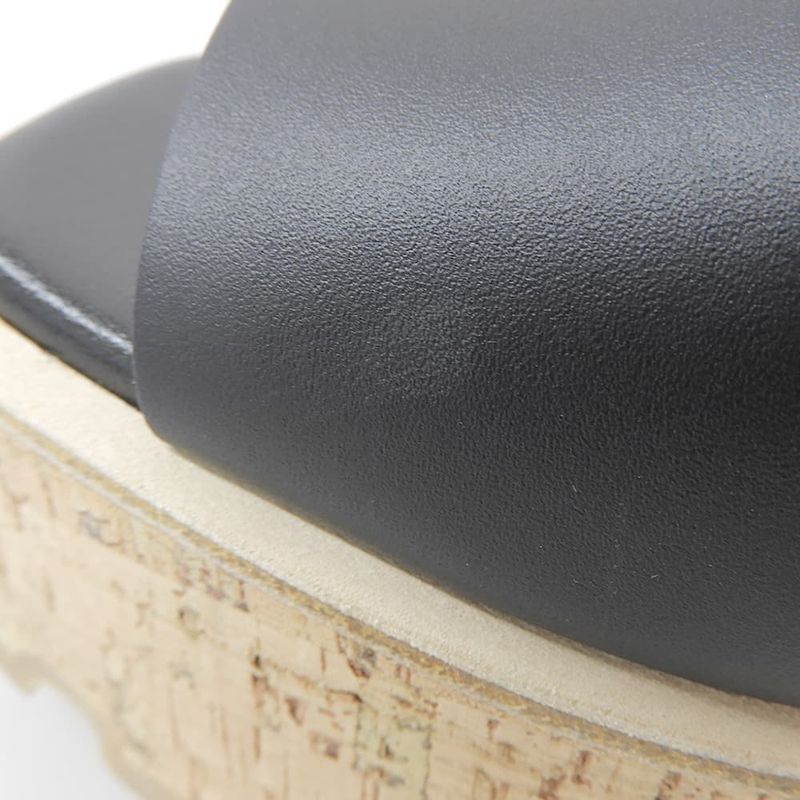 Hermes Ezu 30 H Cork Wedge Sole Sandals Shoes Women's Leather Black 34