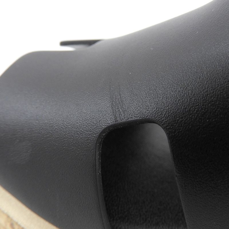 Hermes Ezu 30 H Cork Wedge Sole Sandals Shoes Women's Leather Black 34