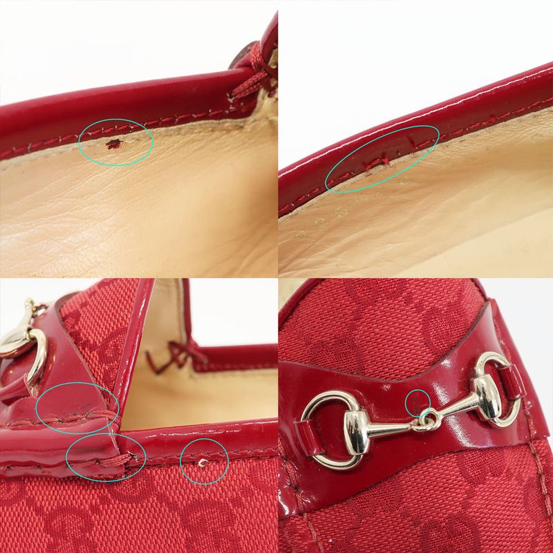 Gucci Loafers Horsebit GG Canvas Leather All Over Pattern Red Silver