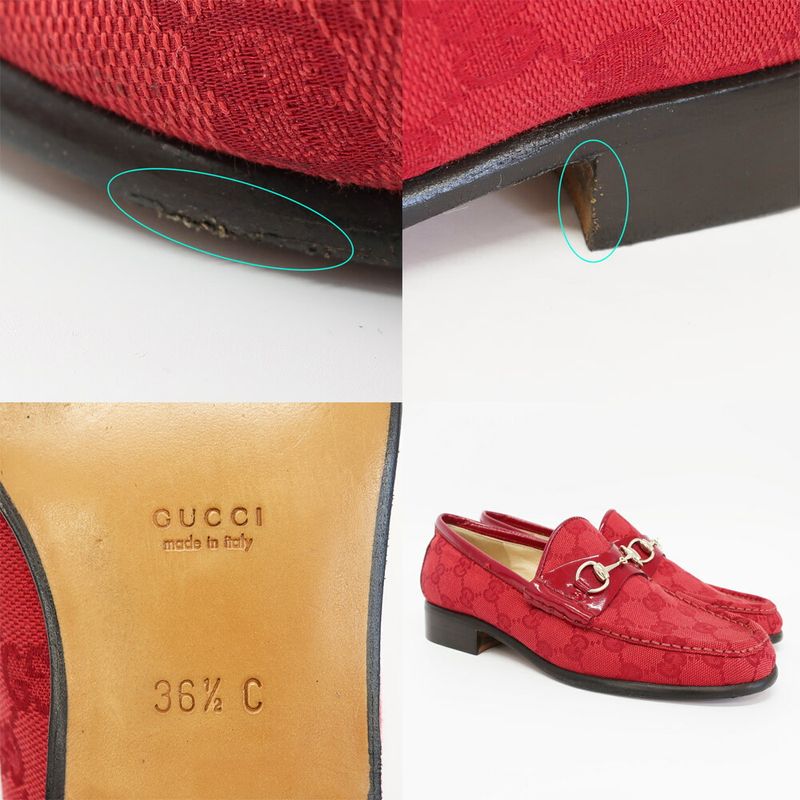 Gucci Loafers Horsebit GG Canvas Leather All Over Pattern Red Silver