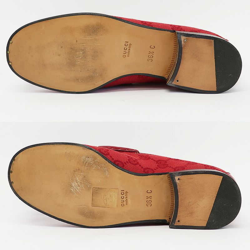 Gucci Loafers Horsebit GG Canvas Leather All Over Pattern Red Silver
