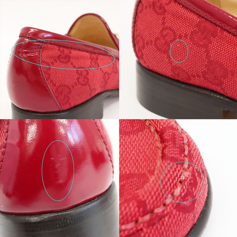 Gucci Loafers Horsebit GG Canvas Leather All Over Pattern Red Silver