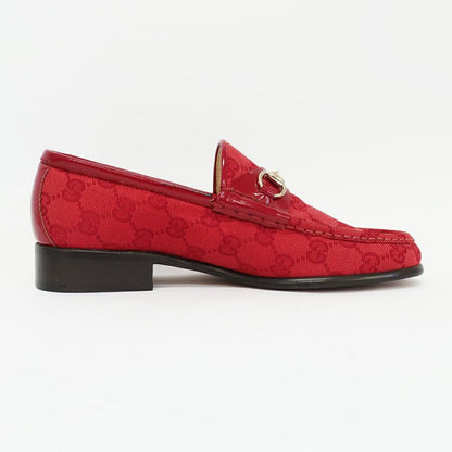 Gucci Loafers Horsebit GG Canvas Leather All Over Pattern Red Silver