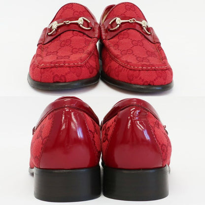 Gucci Loafers Horsebit GG Canvas Leather All Over Pattern Red Silver