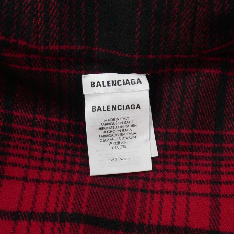 Balenciaga Hooded Check Poncho Cape Logo Embroidery Red
