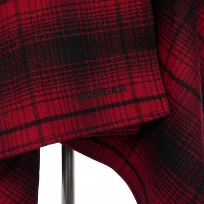 Balenciaga Hooded Check Poncho Cape Logo Embroidery Red