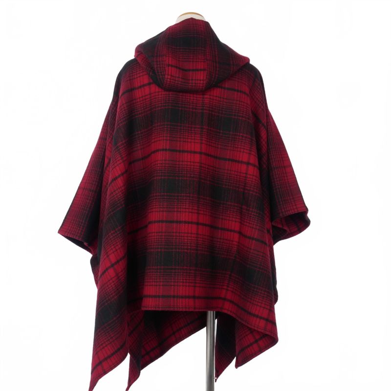 Balenciaga Hooded Check Poncho Cape Logo Embroidery Red