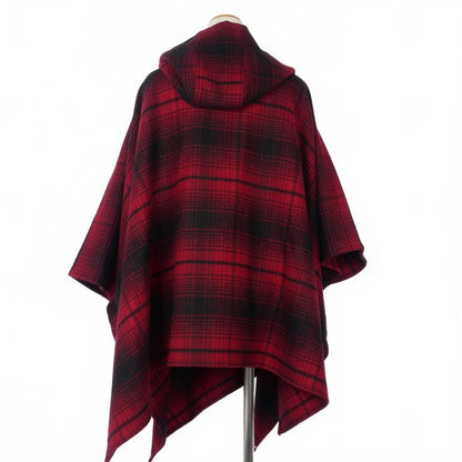Balenciaga Hooded Check Poncho Cape Logo Embroidery Red