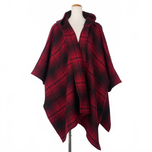 Balenciaga Hooded Check Poncho Cape Logo Embroidery Red