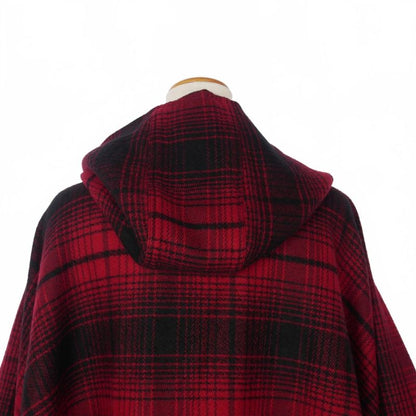 Balenciaga Hooded Check Poncho Cape Logo Embroidery Red
