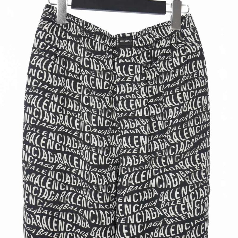 Balenciaga Wave Logo All Over Pattern Easy Pants Slacks Waist Togo 34 Black