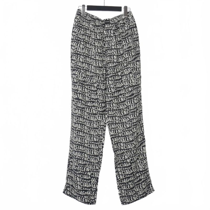 Balenciaga Wave Logo All Over Pattern Easy Pants Slacks Waist Togo 34 Black