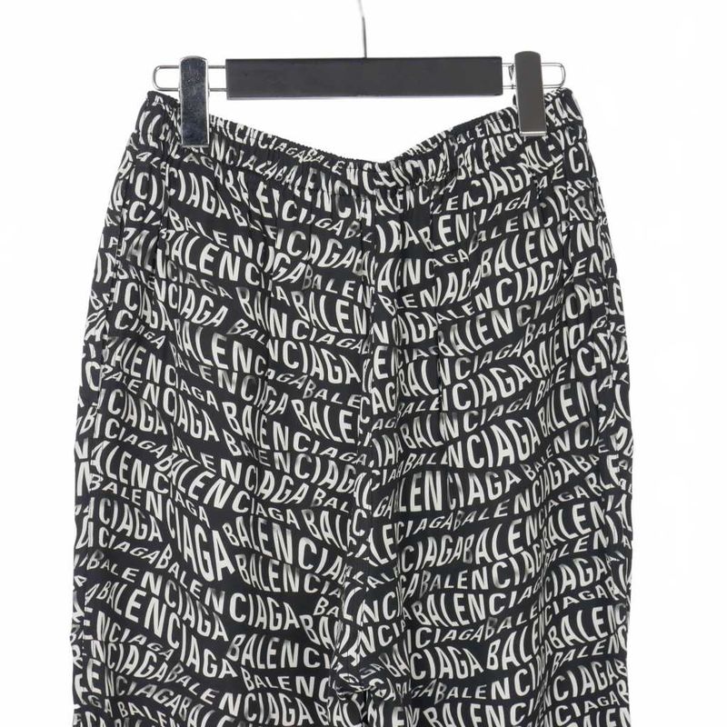Balenciaga Wave Logo All Over Pattern Easy Pants Slacks Waist Togo 34 Black