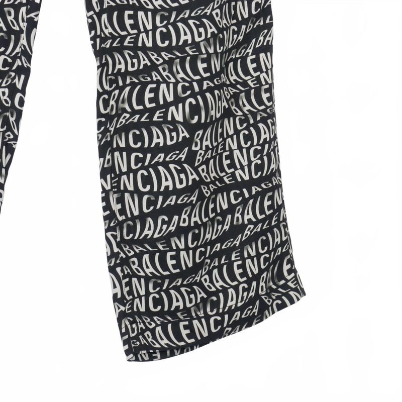 Balenciaga Wave Logo All Over Pattern Easy Pants Slacks Waist Togo 34 Black