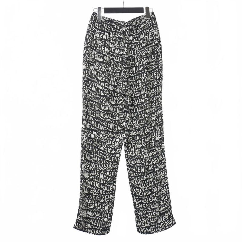 Balenciaga Wave Logo All Over Pattern Easy Pants Slacks Waist Togo 34 Black