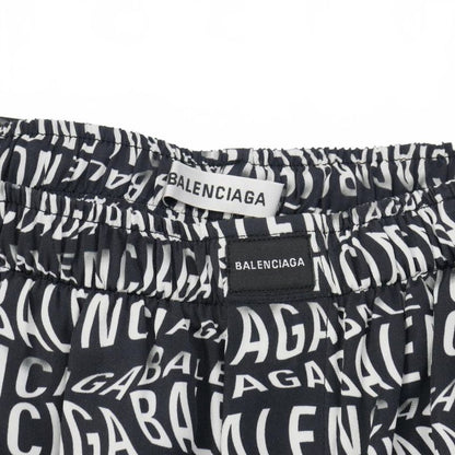 Balenciaga Wave Logo All Over Pattern Easy Pants Slacks Waist Togo 34 Black