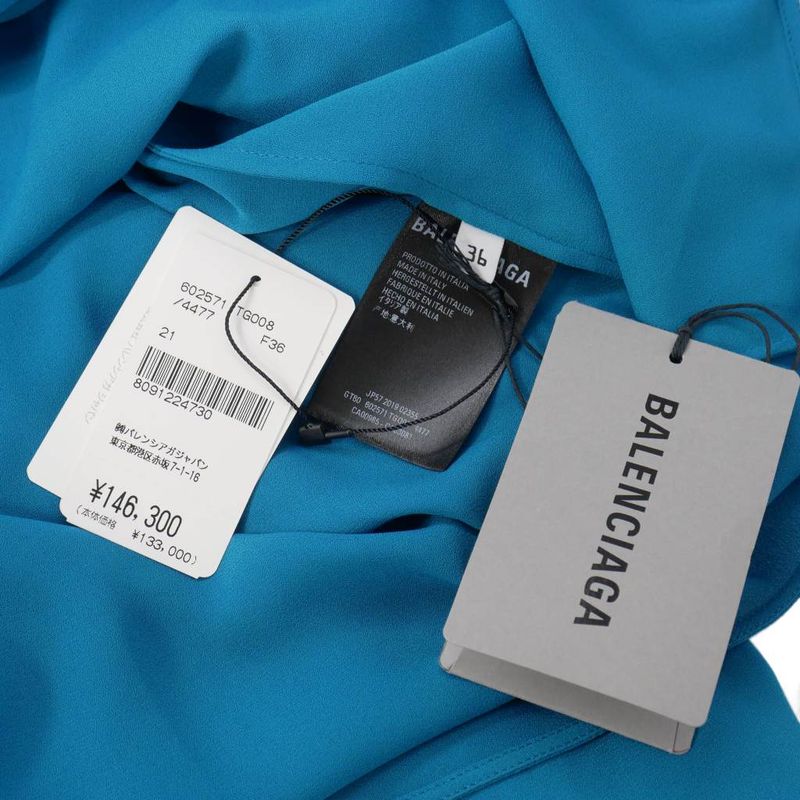 Balenciaga 20ss Scarf Ribbon Blouse Shirt Oversize Short Sleeve 36 Blue 602571