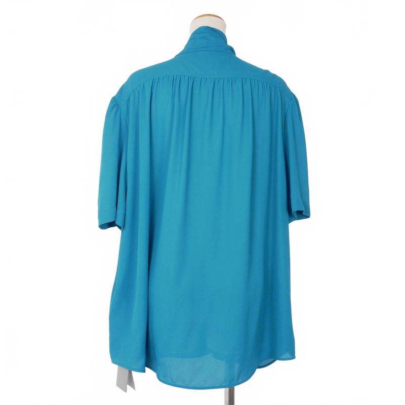 Balenciaga 20ss Scarf Ribbon Blouse Shirt Oversize Short Sleeve 36 Blue 602571