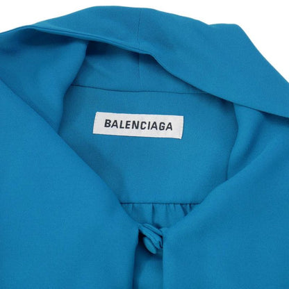 Balenciaga 20ss Scarf Ribbon Blouse Shirt Oversize Short Sleeve 36 Blue 602571
