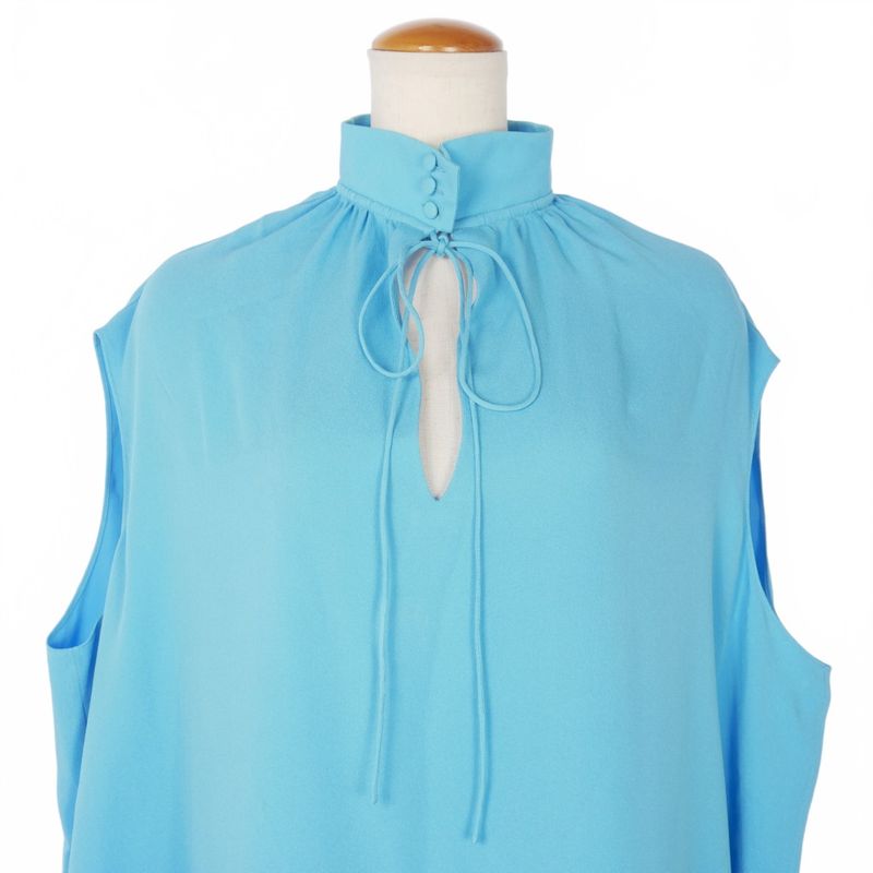 Balenciaga High Neck Sleeveless Dress Silk Knee Length 36 Blue