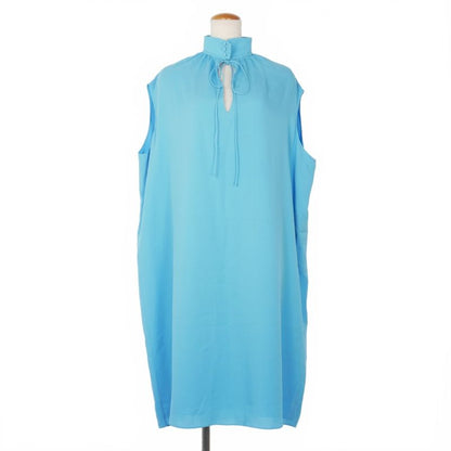 Balenciaga High Neck Sleeveless Dress Silk Knee Length 36 Blue