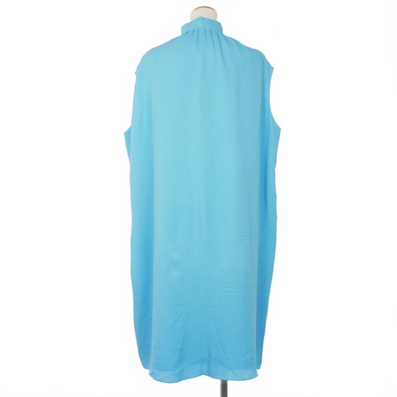 Balenciaga High Neck Sleeveless Dress Silk Knee Length 36 Blue