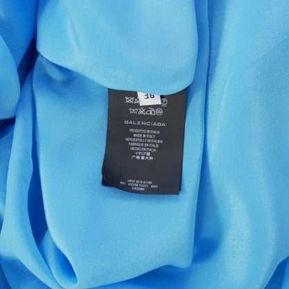 Balenciaga High Neck Sleeveless Dress Silk Knee Length 36 Blue