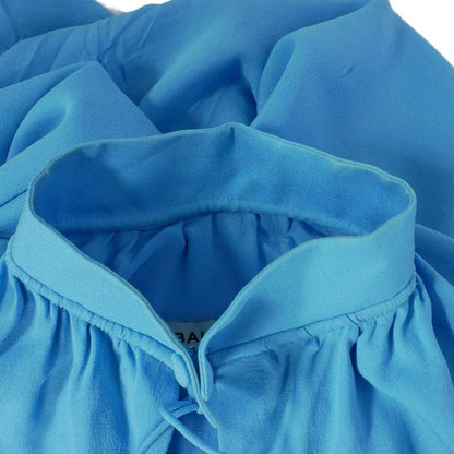 Balenciaga High Neck Sleeveless Dress Silk Knee Length 36 Blue