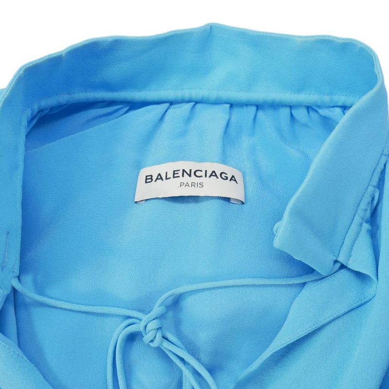 Balenciaga High Neck Sleeveless Dress Silk Knee Length 36 Blue