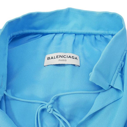 Balenciaga High Neck Sleeveless Dress Silk Knee Length 36 Blue