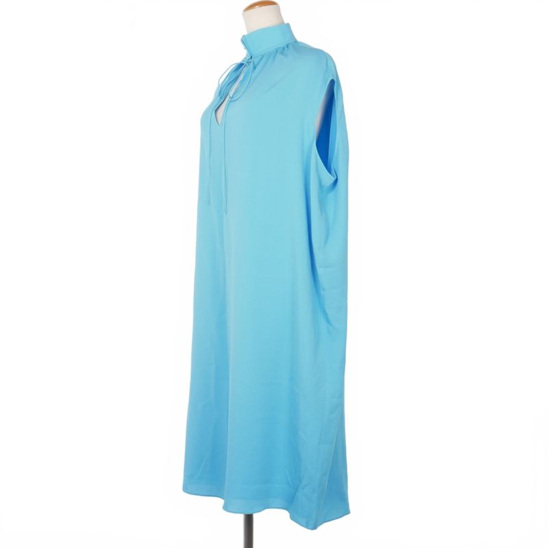 Balenciaga High Neck Sleeveless Dress Silk Knee Length 36 Blue