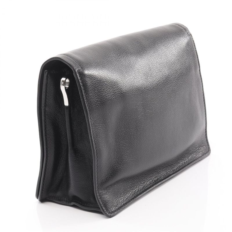 Prada Shoulder Bag Glace'calf 1 Bd296 Black Leather Triangle Logo