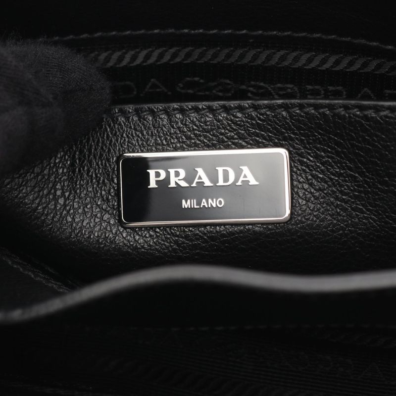 Prada Shoulder Bag Glace'calf 1 Bd296 Black Leather Triangle Logo