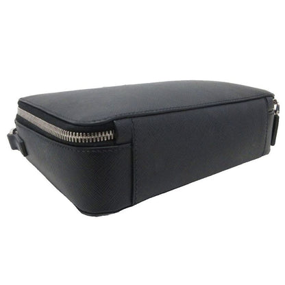 Prada Saffiano Handbag Pouch Triangular Plate Leather 2vh069 Black