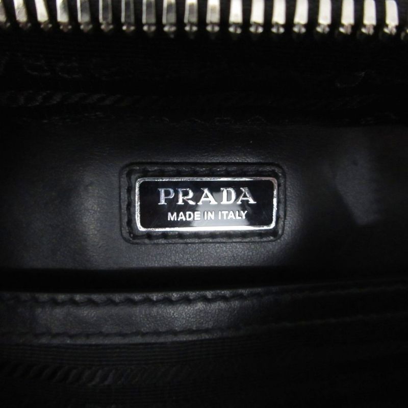 Prada Saffiano Handbag Pouch Triangular Plate Leather 2vh069 Black