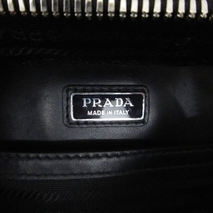 Prada Saffiano Handbag Pouch Triangular Plate Leather 2vh069 Black