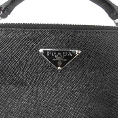 Prada Saffiano Handbag Pouch Triangular Plate Leather 2vh069 Black