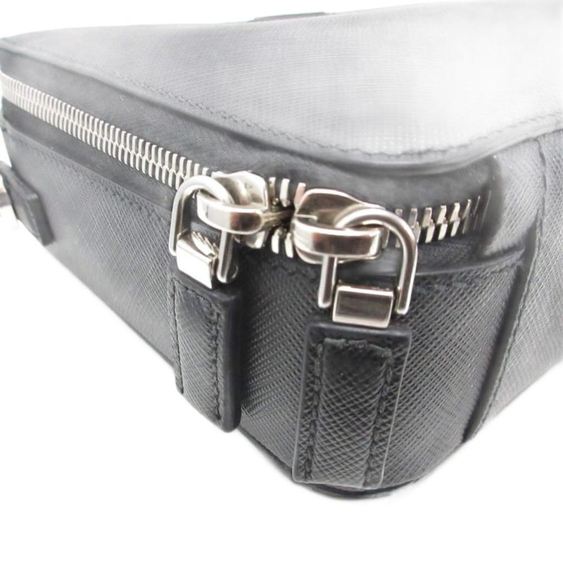 Prada Saffiano Handbag Pouch Triangular Plate Leather 2vh069 Black